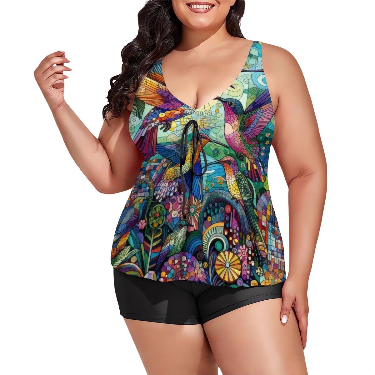 Hummingbird Kaleidoscope Plus Size Two Piece Swimsuit for Women - Gregg Acini Adoree Designs - Women's Swimwear