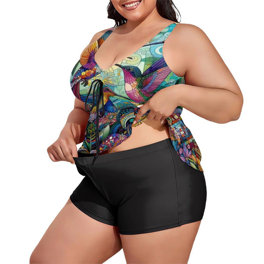 Hummingbird Kaleidoscope Plus Size Two Piece Swimsuit for Women - Gregg Acini Adoree Designs - Women's Swimwear