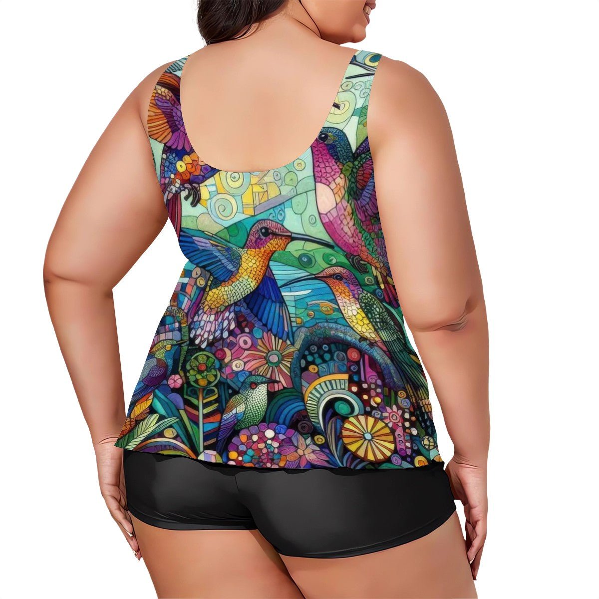 Hummingbird Kaleidoscope Plus Size Two Piece Swimsuit for Women - Gregg Acini Adoree Designs - Women's Swimwear