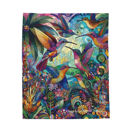 Hummingbird Kaleidoscope Plush Blanket by Gregg Acini Adoree Designs - Gregg Acini Adoree Designs - Blanket