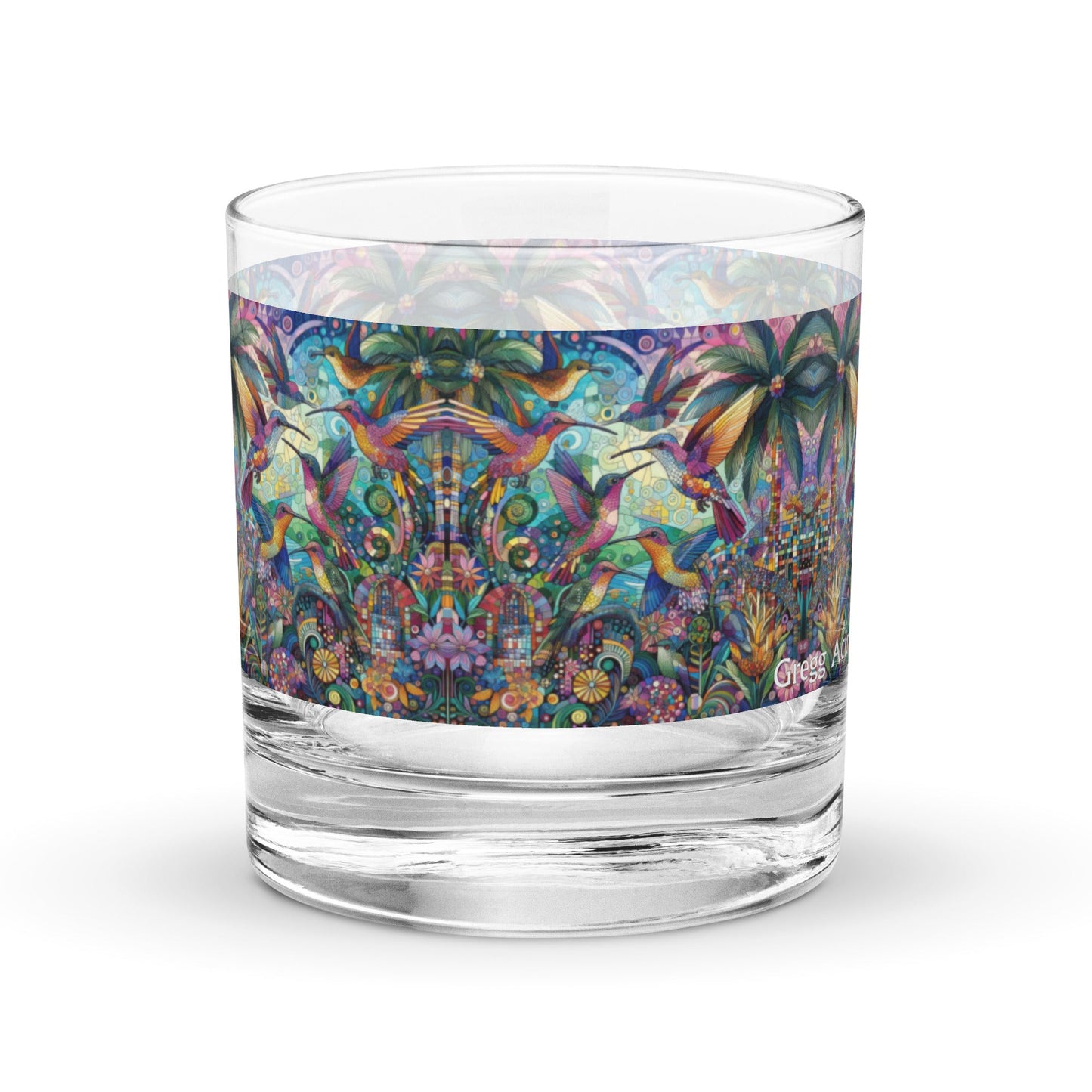 Hummingbird Kaleidoscope Rocks glass by Gregg Acini Adoree Designs - Gregg Acini Adoree Designs - Drinking Glass