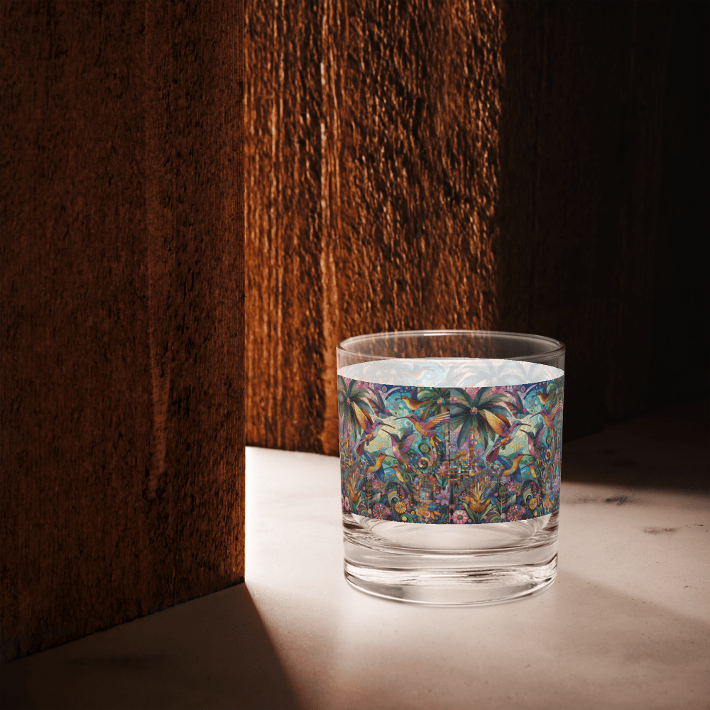 Hummingbird Kaleidoscope Rocks glass by Gregg Acini Adoree Designs - Gregg Acini Adoree Designs - Drinking Glass