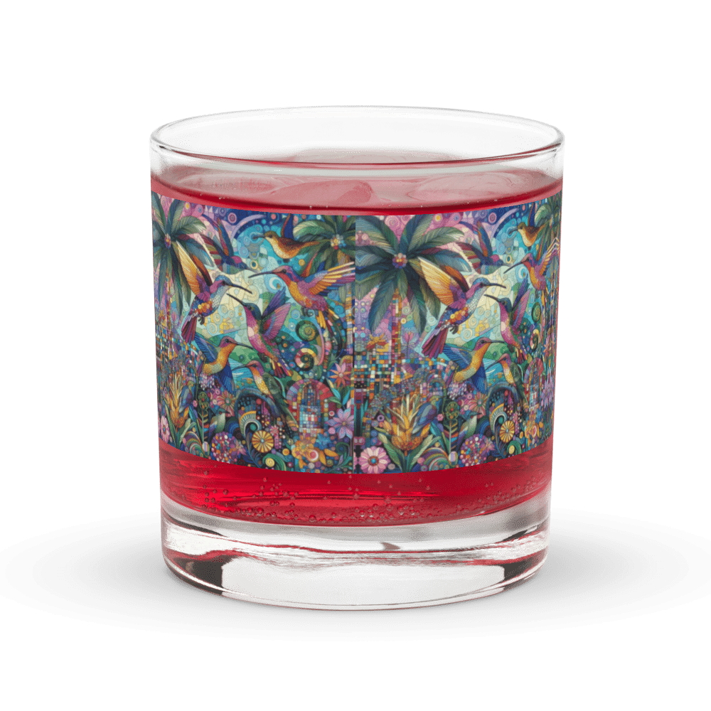 Hummingbird Kaleidoscope Rocks glass by Gregg Acini Adoree Designs - Gregg Acini Adoree Designs - Drinking Glass