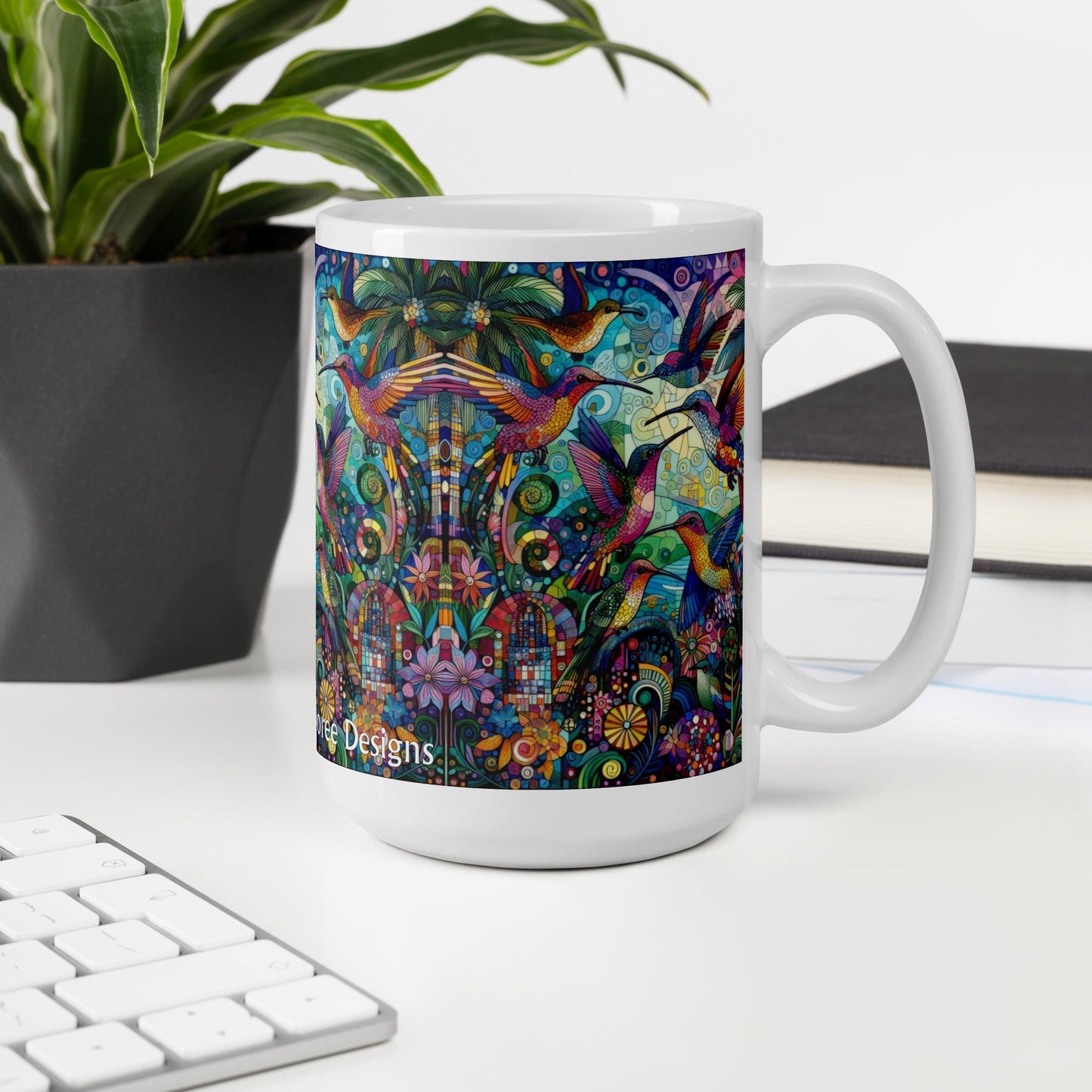 Hummingbird Kaleidoscope White glossy mug by Gregg Acini Adoree Designs - Gregg Acini Adoree Designs - Mug