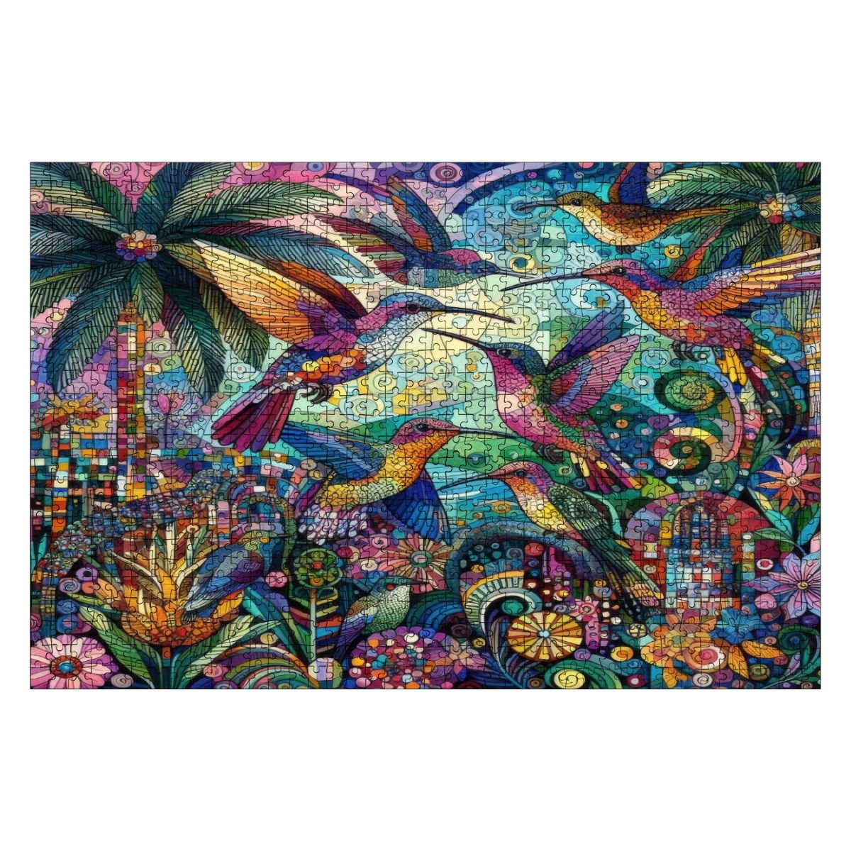 Hummingbird Kaleidoscope Wooden Jigsaw Puzzles 1000 pcs - Gregg Acini Adoree Designs - Jigsaw Puzzle