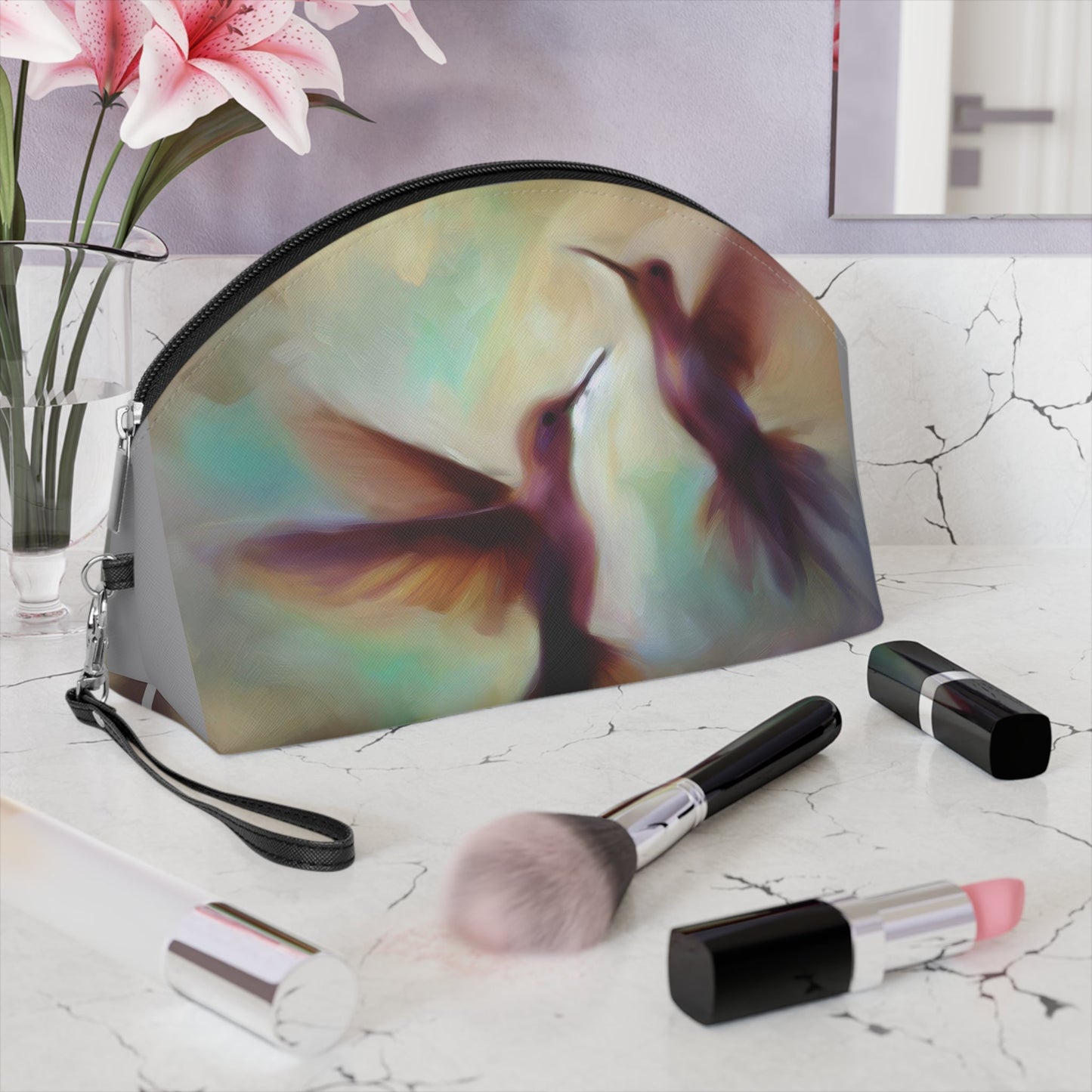 Hummingbird Makeup Bag – Vibrant Cosmetic Pouch for Nature Lovers - Gregg Acini Adoree Designs - Bags