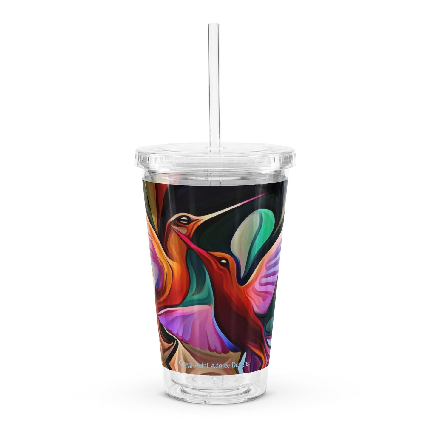 Hummingbird Okee Clear plastic tumbler - Gregg Acini Adoree Designs - Tumbler