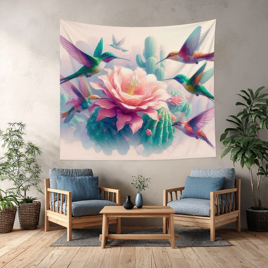 Hummingbirds and Cactus Lightweight Wall Tapestry (Fabric Wall Hanging - USA) - Gregg Acini Adoree Designs - Wall Coverings