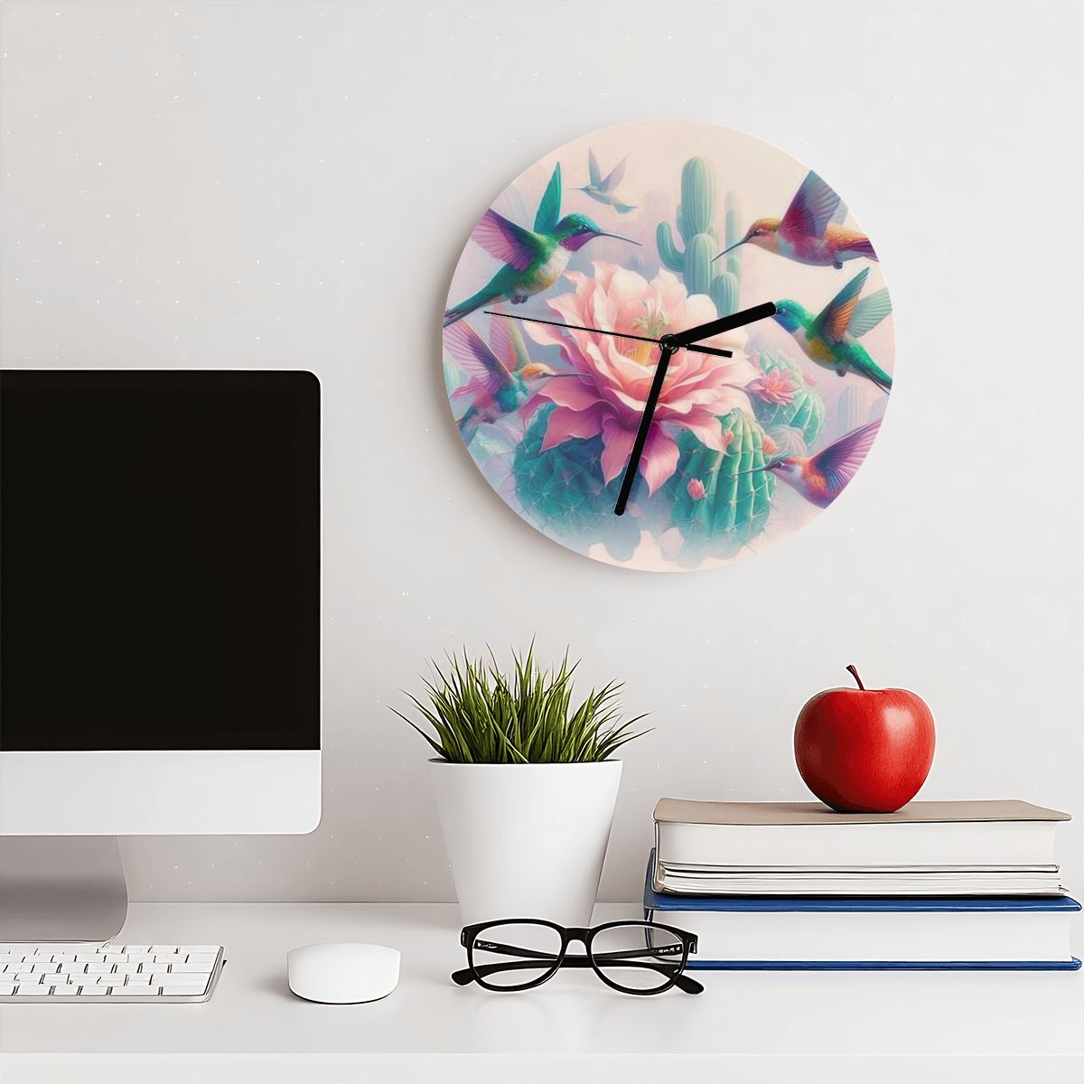 Hummingbirds and Cactus MDF Wall Clock (Made in USA) - Gregg Acini Adoree Designs - Wall Clock