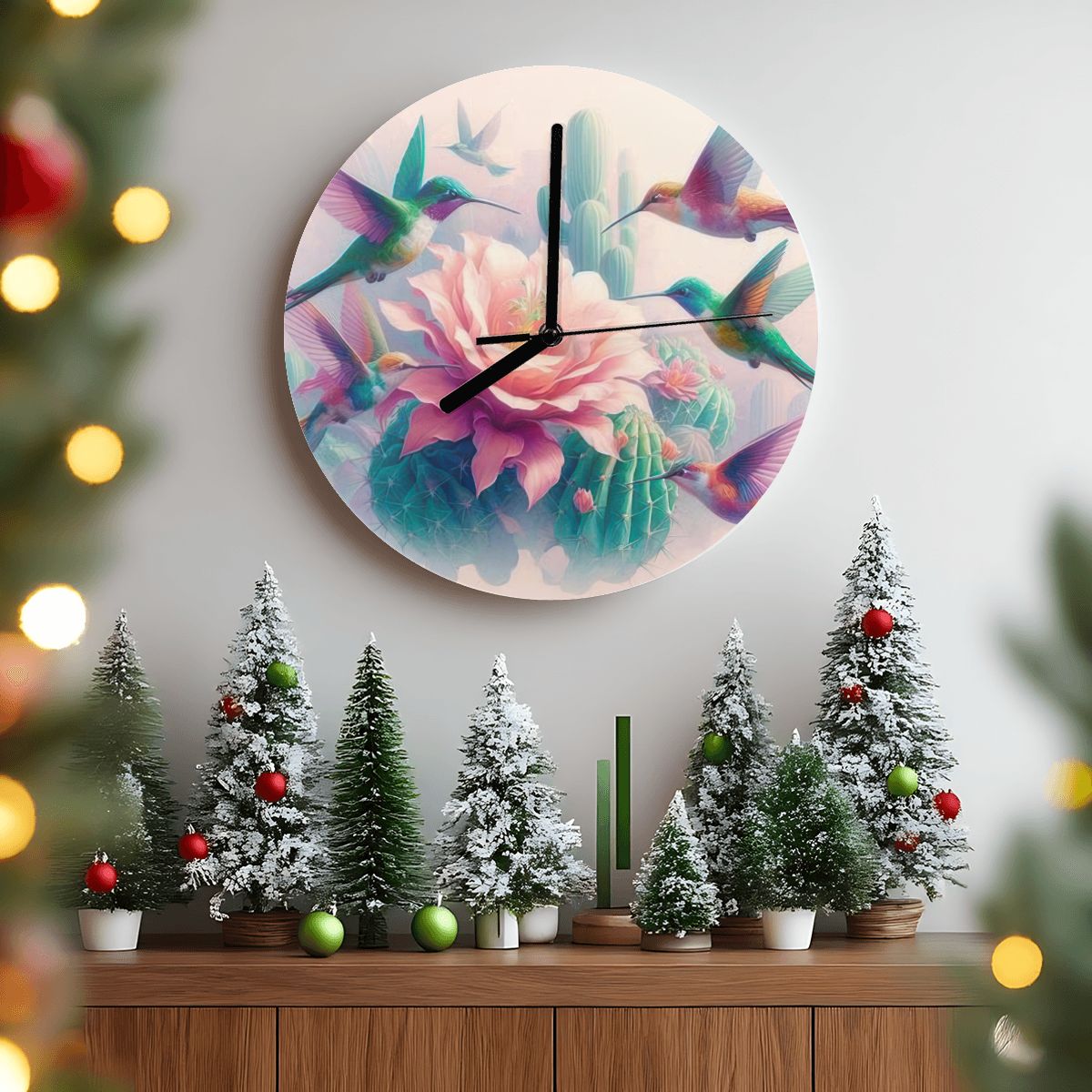 Hummingbirds and Cactus MDF Wall Clock (Made in USA) - Gregg Acini Adoree Designs - Wall Clock
