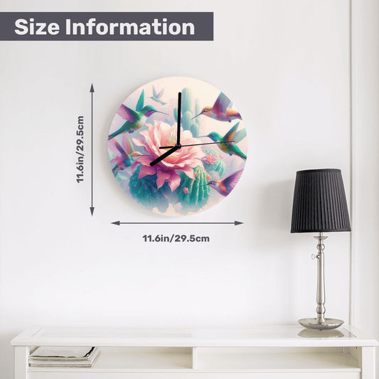 Hummingbirds and Cactus MDF Wall Clock (Made in USA) - Gregg Acini Adoree Designs - Wall Clock