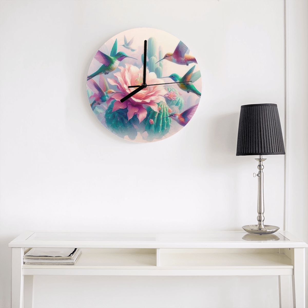 Hummingbirds and Cactus MDF Wall Clock (Made in USA) - Gregg Acini Adoree Designs - Wall Clock