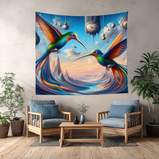 Hummingbirds and Clocks Lightweight Wall Tapestry (Fabric Wall Hanging - USA) - Gregg Acini Adoree Designs - Wall Coverings
