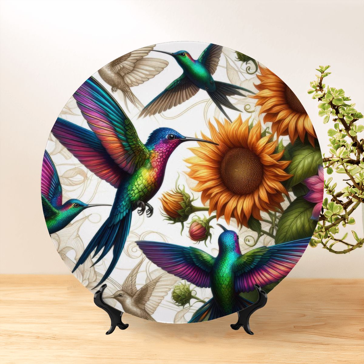 Hummingbirds and Sunflowers Decorative Plate - Gregg Acini Adoree Designs - Decorative Plates