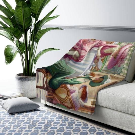 Kiffe Cafe - Sherpa Fleece Blanket O'Keeffe - Style Ladies in a Café - Gregg Acini Adoree Designs - Blanket