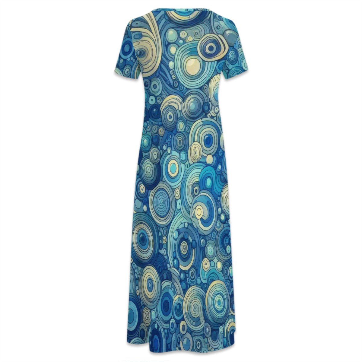 KL - Blue1 Crew Neck Short Sleeve Maxi Dress - Gregg Acini Adoree Designs - Dress