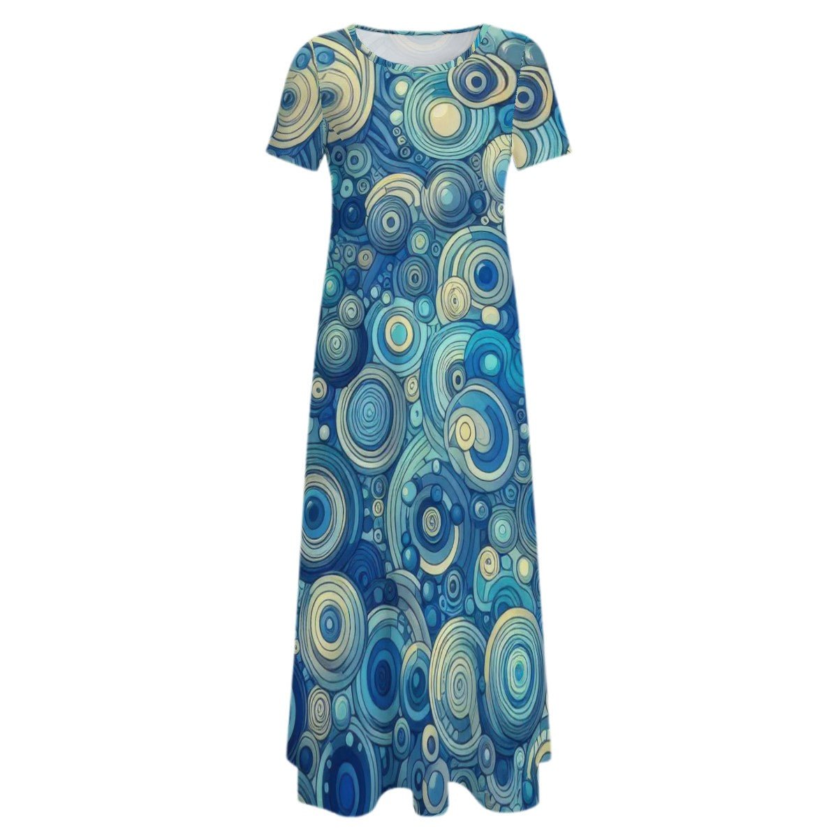KL - Blue1 Crew Neck Short Sleeve Maxi Dress - Gregg Acini Adoree Designs - Dress