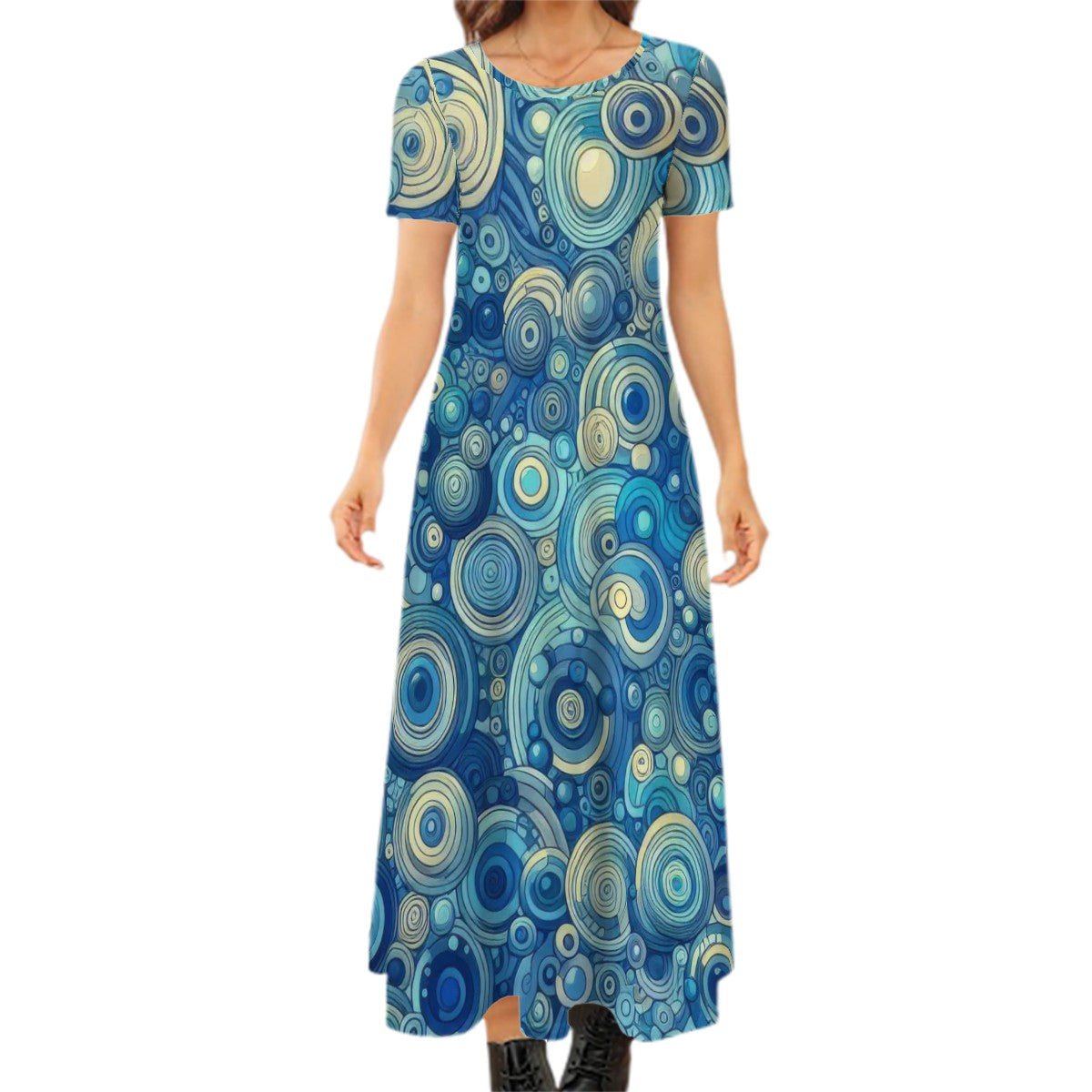 KL - Blue1 Crew Neck Short Sleeve Maxi Dress - Gregg Acini Adoree Designs - Dress
