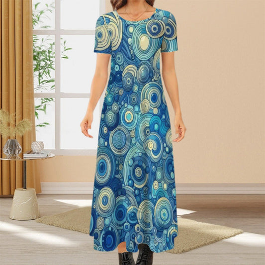 KL - Blue1 Crew Neck Short Sleeve Maxi Dress - Gregg Acini Adoree Designs - Dress