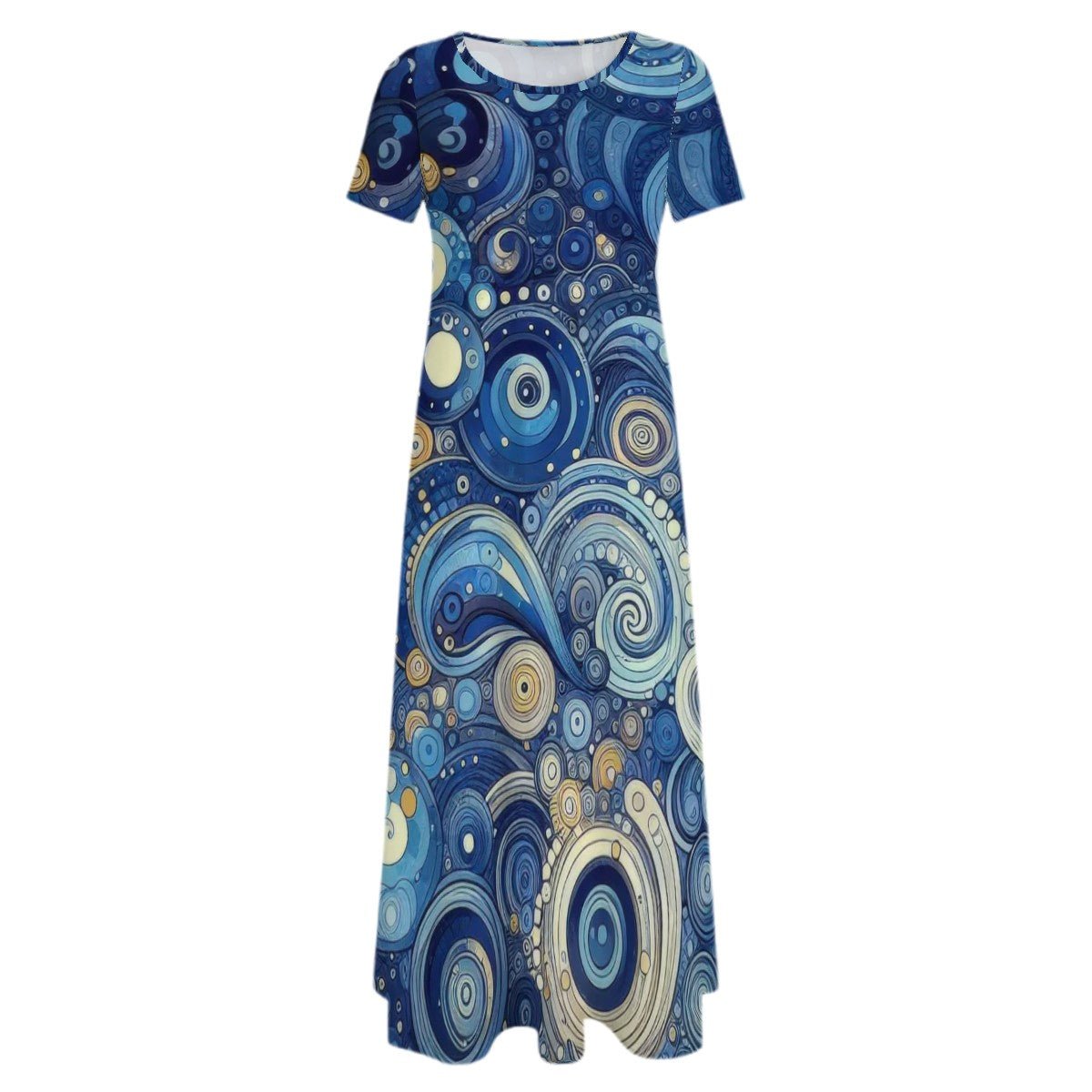 KL - Blue2 Crew Neck Short Sleeve Maxi Dress - Gregg Acini Adoree Designs - Dress