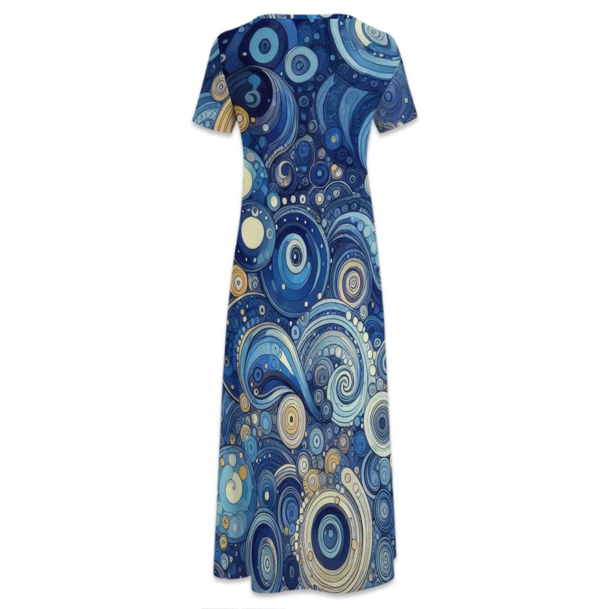 KL - Blue2 Crew Neck Short Sleeve Maxi Dress - Gregg Acini Adoree Designs - Dress