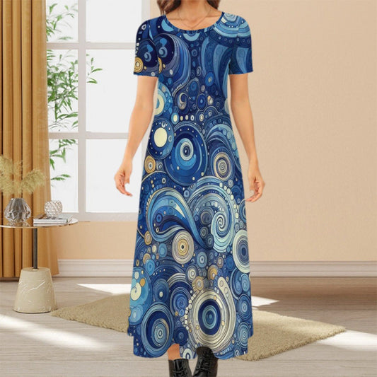 KL - Blue2 Crew Neck Short Sleeve Maxi Dress - Gregg Acini Adoree Designs - Dress