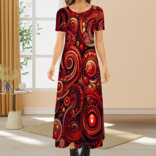 KL - DeepScarlet1 Crew Neck Short Sleeve Maxi Dress - Gregg Acini Adoree Designs - Dress