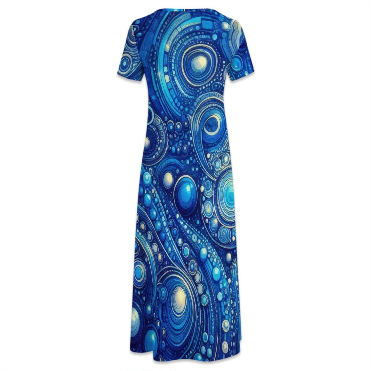 KL - DkBlue1 Crew Neck Short Sleeve Maxi Dress - Gregg Acini Adoree Designs - Dress