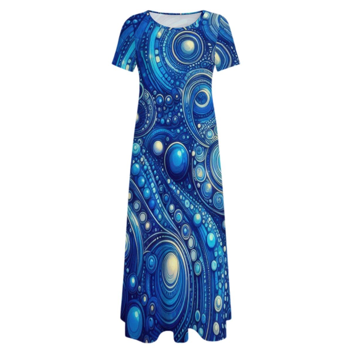 KL - DkBlue1 Crew Neck Short Sleeve Maxi Dress - Gregg Acini Adoree Designs - Dress