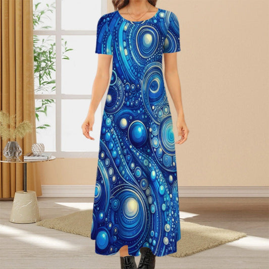 KL - DkBlue1 Crew Neck Short Sleeve Maxi Dress - Gregg Acini Adoree Designs - Dress