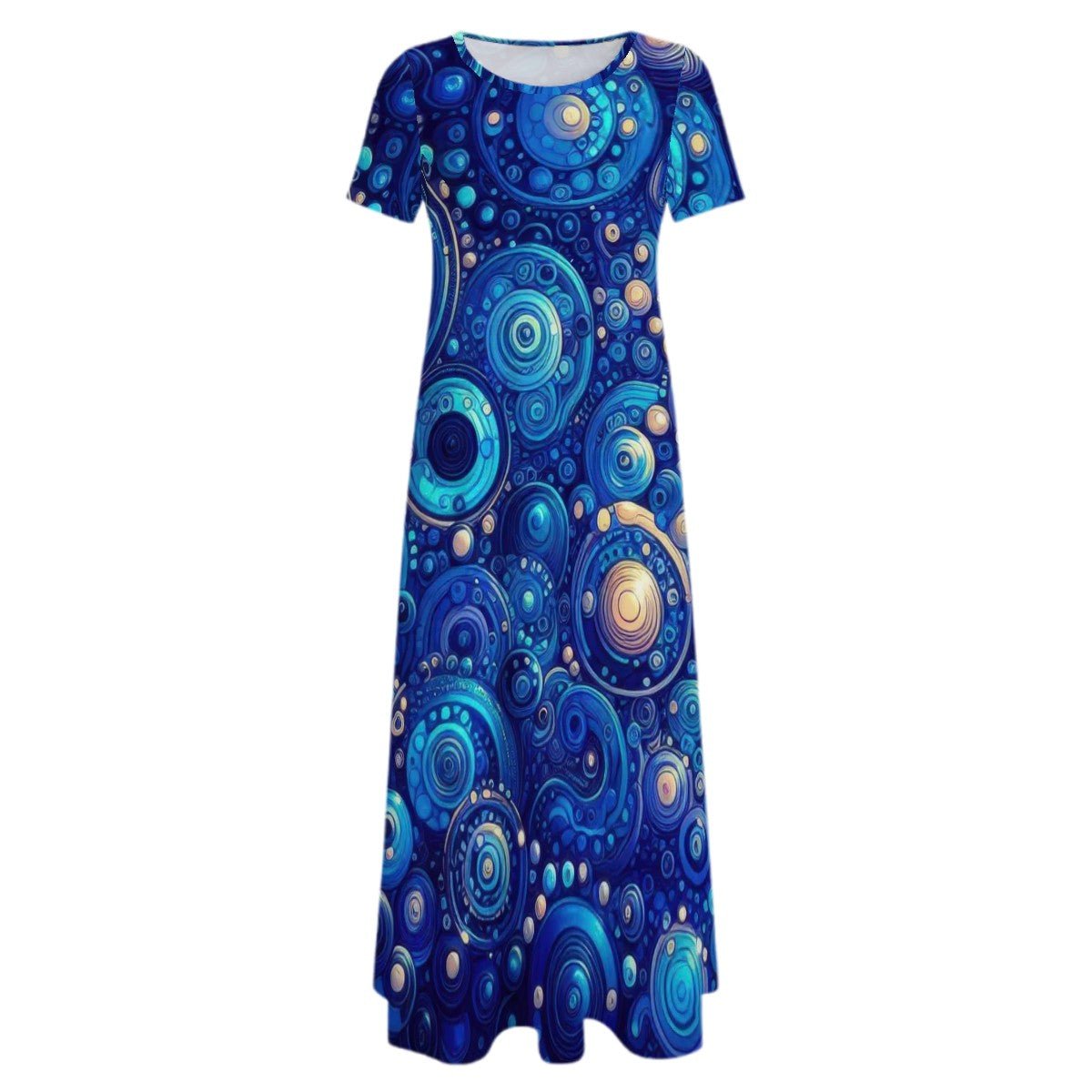 KL - DkBlue2 Crew Neck Short Sleeve Maxi Dress - Gregg Acini Adoree Designs - Dress
