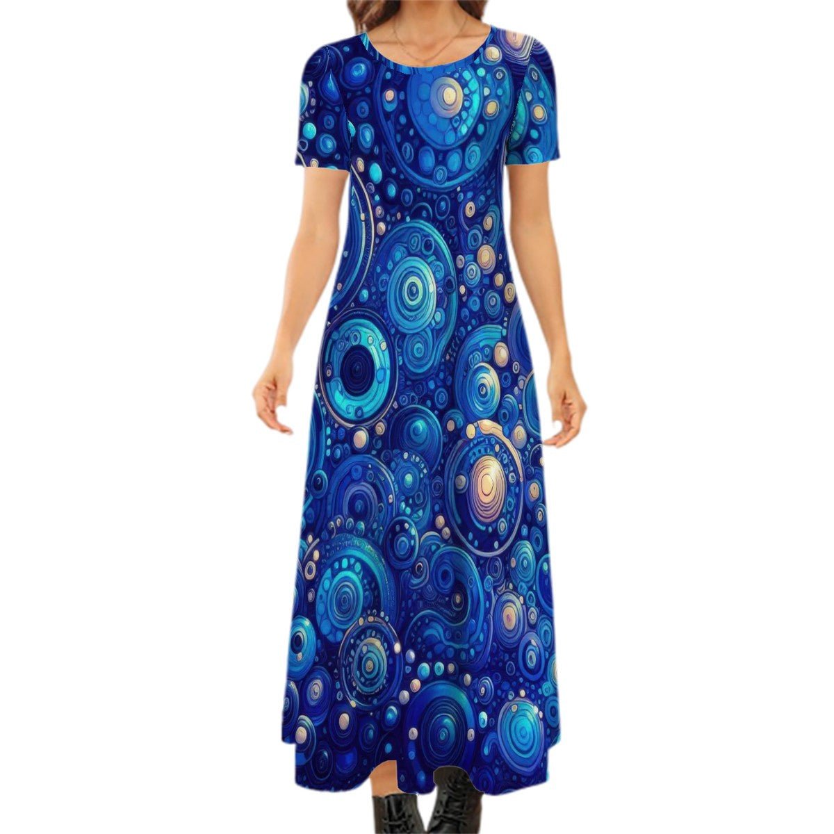 KL - DkBlue2 Crew Neck Short Sleeve Maxi Dress - Gregg Acini Adoree Designs - Dress