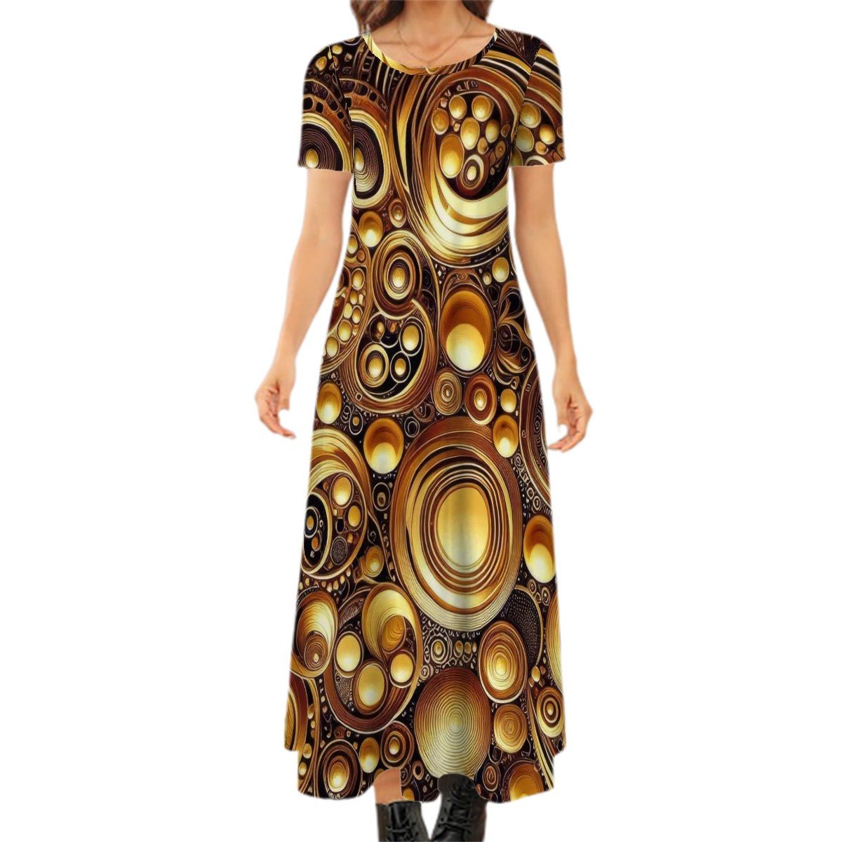 KL - Gold1 Crew Neck Short Sleeve Maxi Dress - Gregg Acini Adoree Designs - Dress