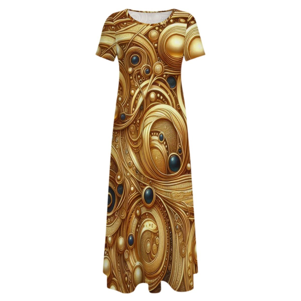 KL - Gold2 Crew Neck Short Sleeve Maxi Dress - Gregg Acini Adoree Designs - Dress