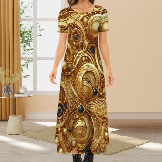 KL - Gold2 Crew Neck Short Sleeve Maxi Dress - Gregg Acini Adoree Designs - Dress