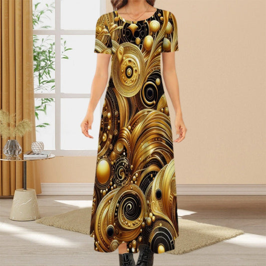 KL - Gold3 Crew Neck Short Sleeve Maxi Dress - Gregg Acini Adoree Designs - Dress