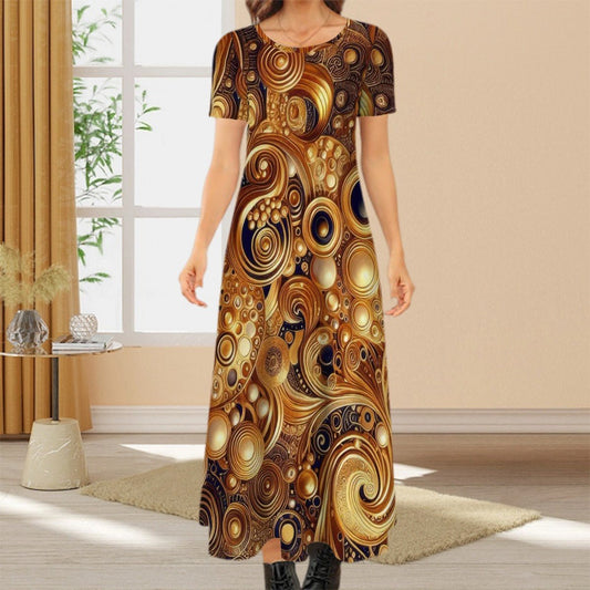 KL - Gold4 Crew Neck Short Sleeve Maxi Dress - Gregg Acini Adoree Designs - Dress