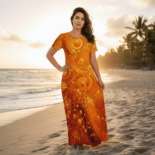 KL - Orange1 Crew Neck Short Sleeve Maxi Dress - Gregg Acini Adoree Designs - Dress