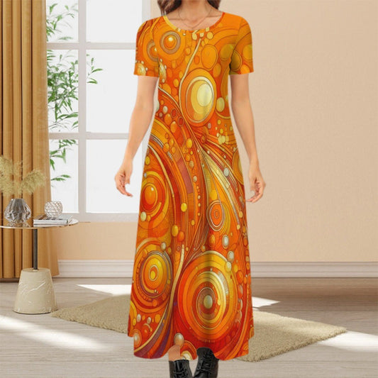 KL - Orange2 Crew Neck Short Sleeve Maxi Dress - Gregg Acini Adoree Designs - Dress