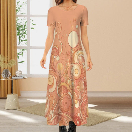 KL - Peach2 Crew Neck Short Sleeve Maxi Dress - Gregg Acini Adoree Designs - Dress