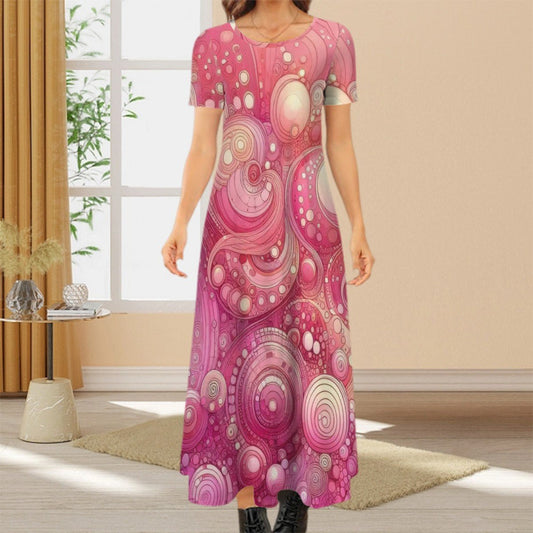 KL - Pink1 Crew Neck Short Sleeve Maxi Dress - Gregg Acini Adoree Designs - Dress