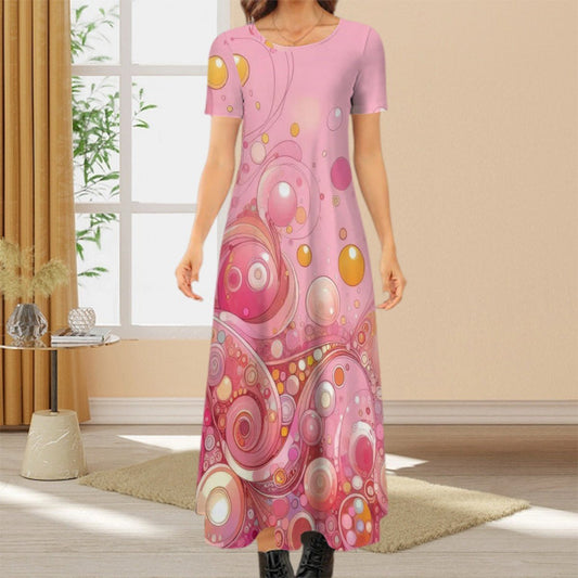 KL - Pink2 Crew Neck Short Sleeve Maxi Dress - Gregg Acini Adoree Designs - Dress