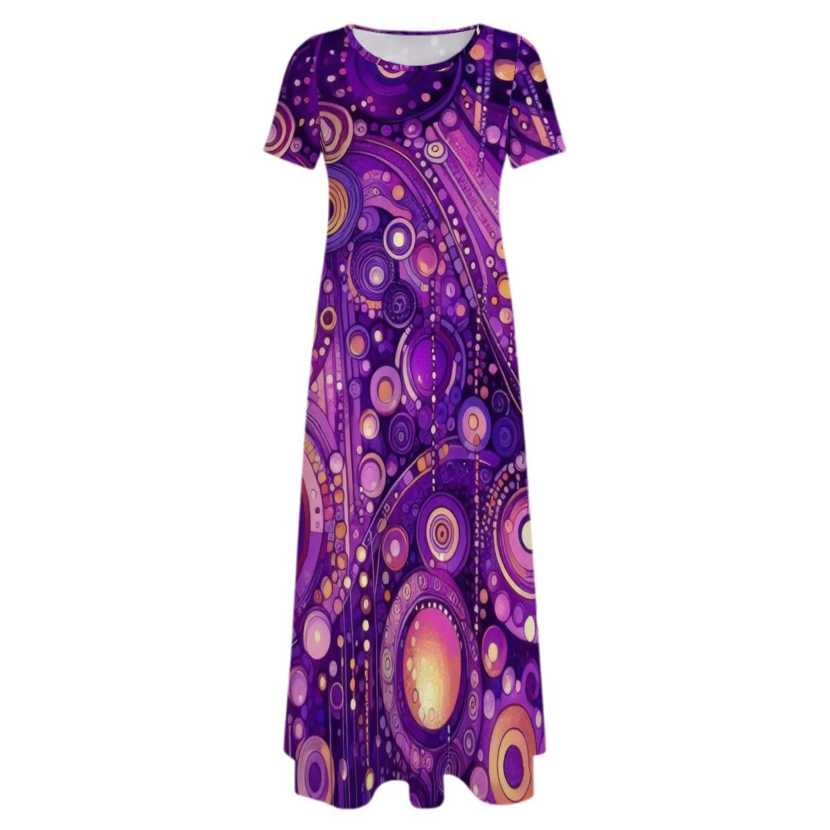 KL - Purple1 Crew Neck Short Sleeve Maxi Dress - Gregg Acini Adoree Designs - Dress