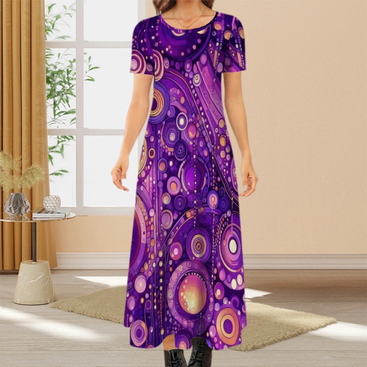 KL - Purple1 Crew Neck Short Sleeve Maxi Dress - Gregg Acini Adoree Designs - Dress