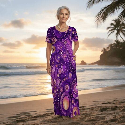 KL - Purple1 Crew Neck Short Sleeve Maxi Dress - Gregg Acini Adoree Designs - Dress