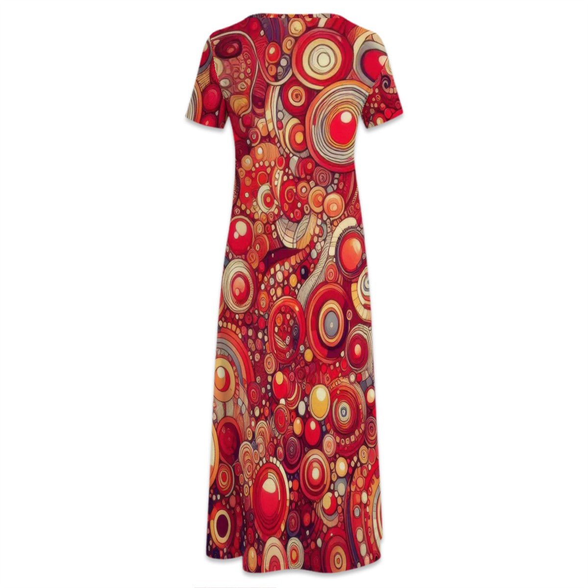 KL - Red1 Crew Neck Short Sleeve Maxi Dress - Gregg Acini Adoree Designs - Dress