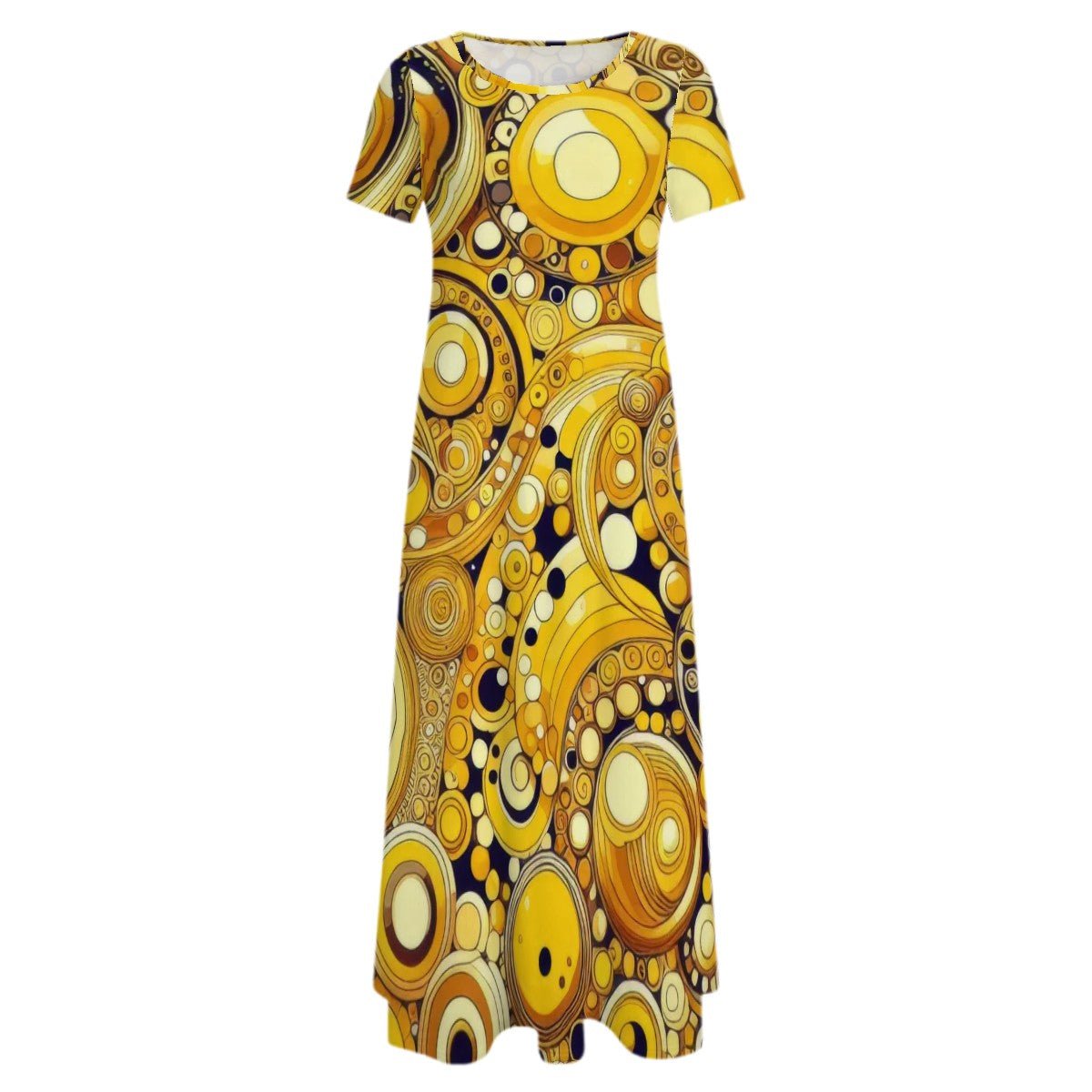 KL - Yellow1 Crew Neck Short Sleeve Maxi Dress - Gregg Acini Adoree Designs - Dress
