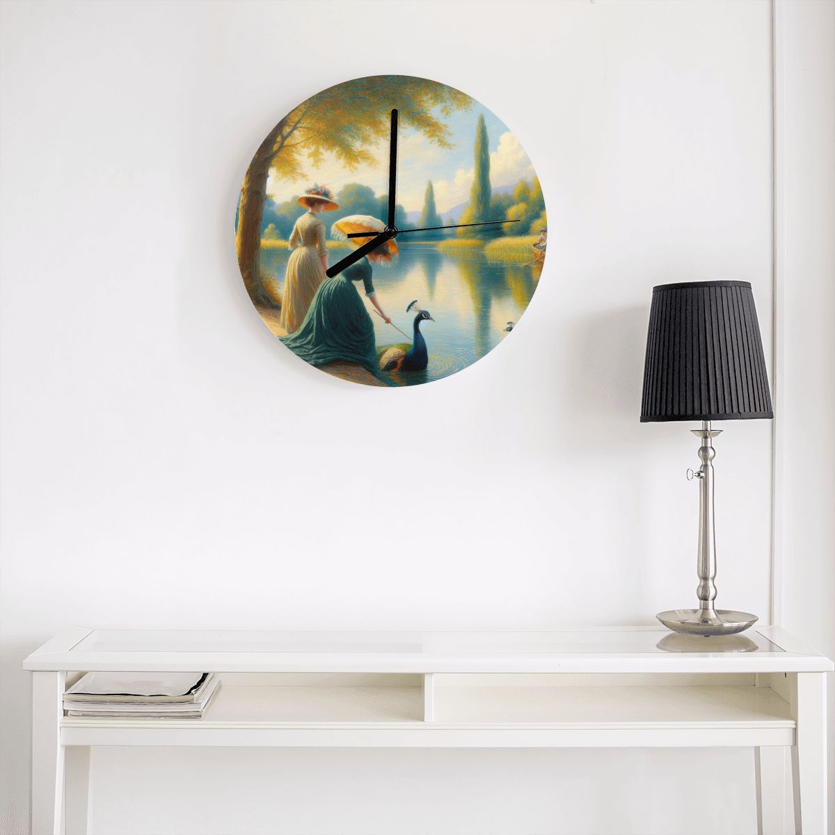 Ladies Poking a Peacock MDF Wall Clock (Made in USA) - Gregg Acini Adoree Designs - Wall Clock