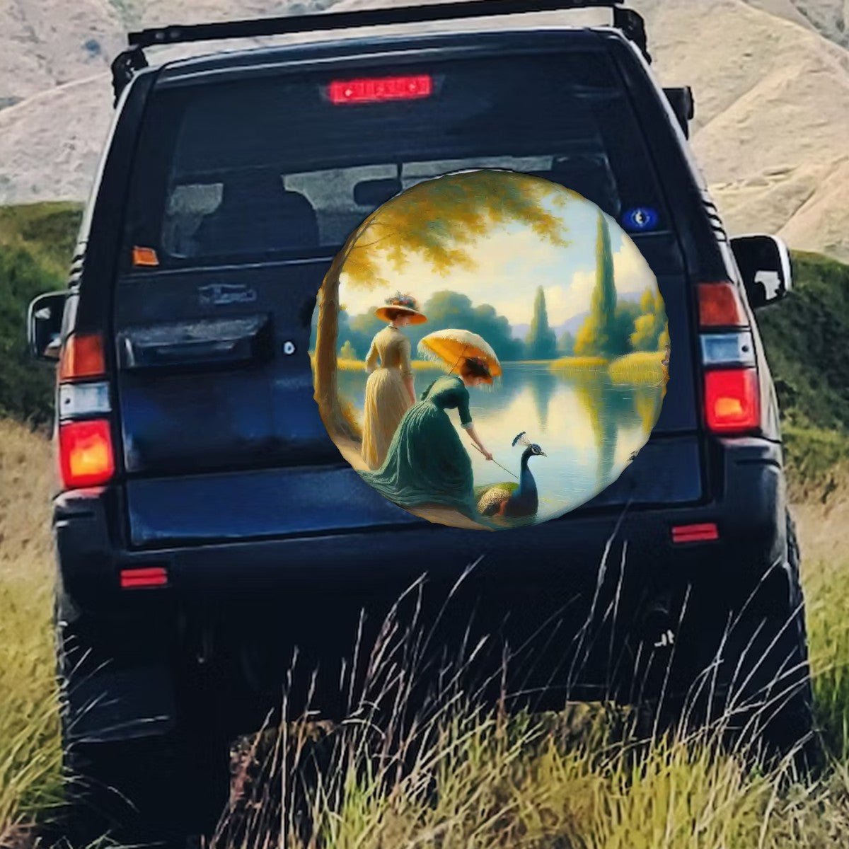 Ladies Poking a Peacock Thickened Spare Tire Cover - Gregg Acini Adoree Designs - Spare Tire Cover