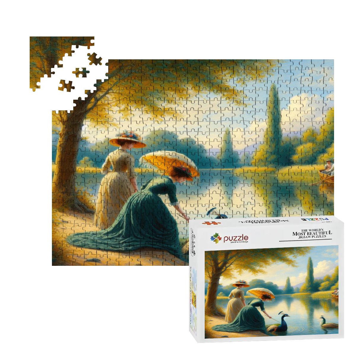 Ladies Poking a Peacock Wooden Jigsaw Puzzles 500 pcs - Gregg Acini Adoree Designs - Jigsaw Puzzle